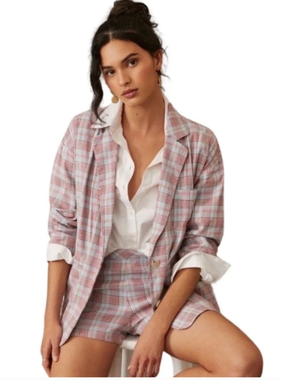 Anthropologie Maeve Plaid Blue and Pink Blazer. Small